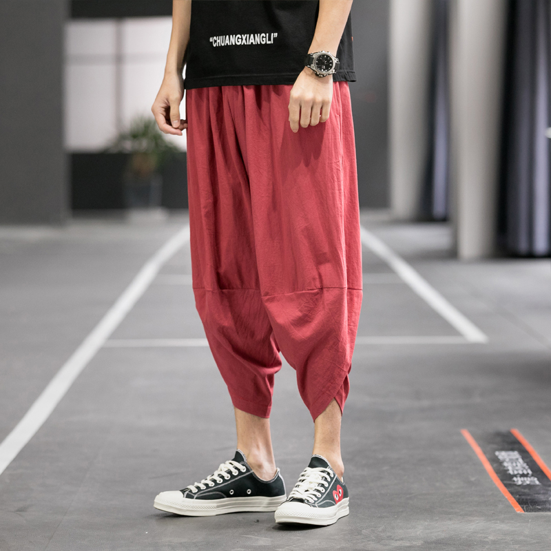Men's Pants Men Harajuku Harem Pants Mens Summer Cotton Linen Joggers Pants Male Vintage Chinese Style Sweatpants Fashions 230327