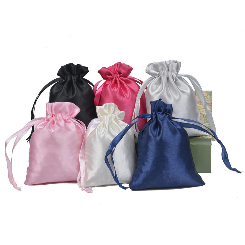 Jewelry Boxes 50pcs Silk Satin Drawstring Bag with Ribbon for Jewelry Hair Travel Watch Shoes Diamond Bead Ring Makeup Gift Packaging Pouch 230325