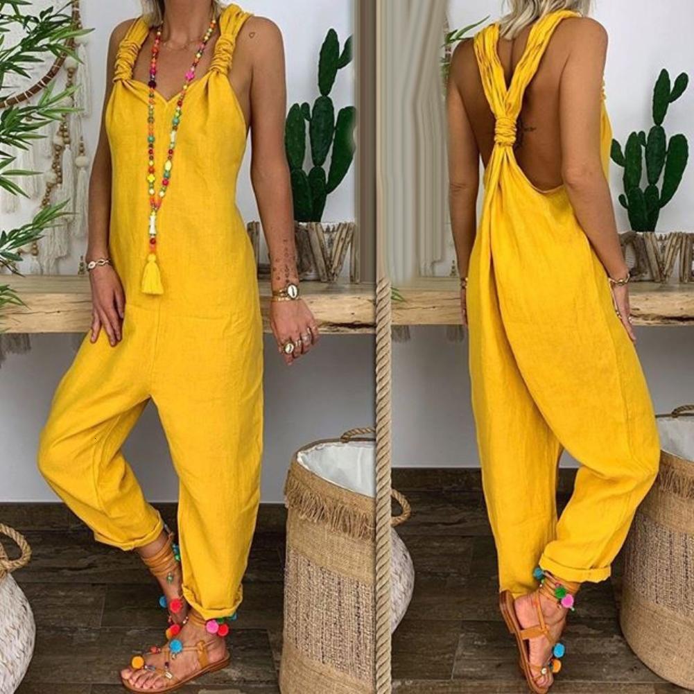 Womens Jumpsuits Rompers Women Jumpsuit Summer Sexy Jumpsuit Women Playsuit Casual Overalls Bib Overall Sleeveless Backless Knotted Jumpsuit Dungarees