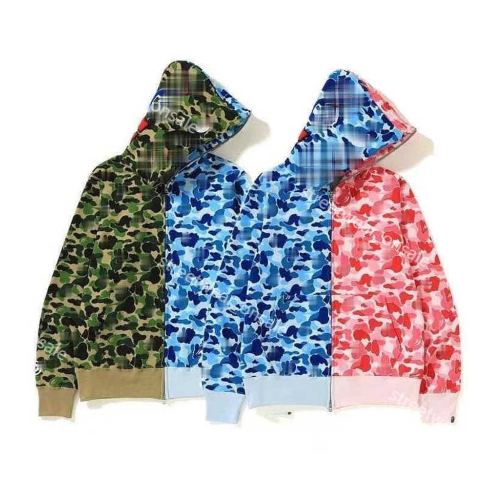 

Ape Mens Designer Hoodies Reflective Color Blocking Zip Up Shark Jackets Camo Print Cotton Coat Zipper Sweater Mens Women Couple Lovers Top Clothing 00722