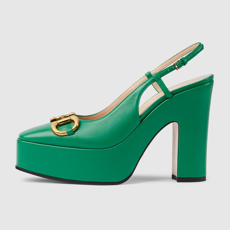 Women Dress Shoes High Heels Womens Designer Genuine Leather Pumps Metal buckle Chunky Heel platform Pumps Back Strap Sandals Wedding green 12cm Heel With box
