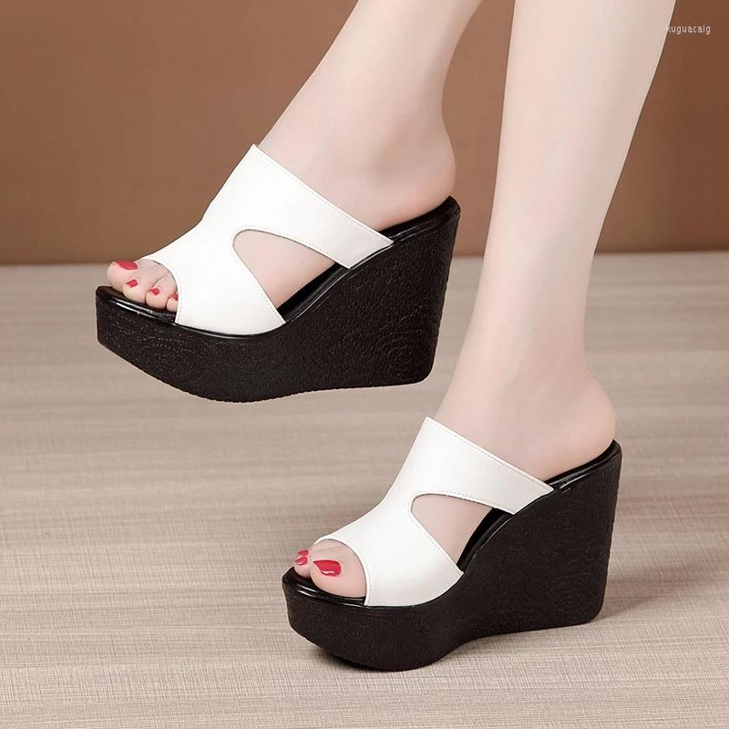 Sandals 11cm High Heel Wedges For Women 2024 Summer Platform Fashion Footwear Red Black White Large Size