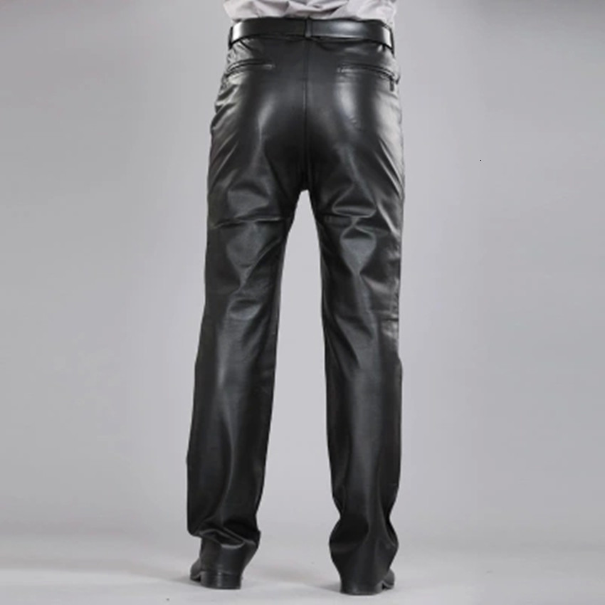 Men's Pants Men Leather Pants Autumn Winter Men Large Size Straight Pants Sheepskin Pants Zipper Fly Regular Full Length Pants 7XL 230327