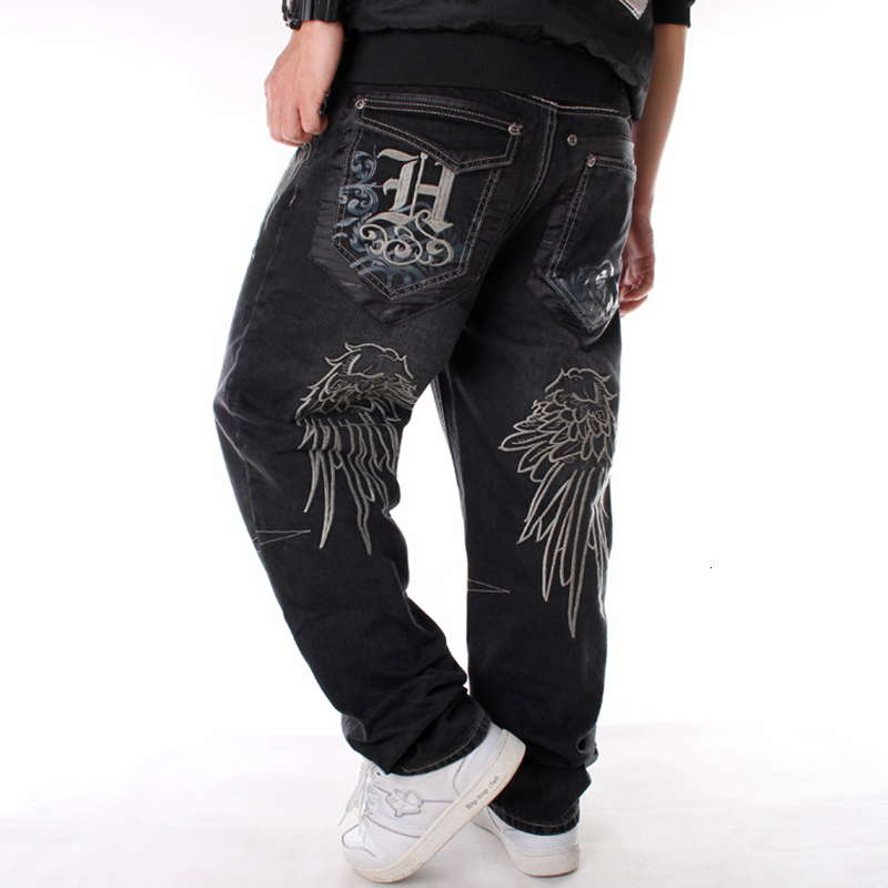Mens Jeans Nanaco Man Loose Baggy Hiphop Skateboard Denim Pants Street Dance Hip Hop Rap Male Black Trouses Chinese Size 3046 230327