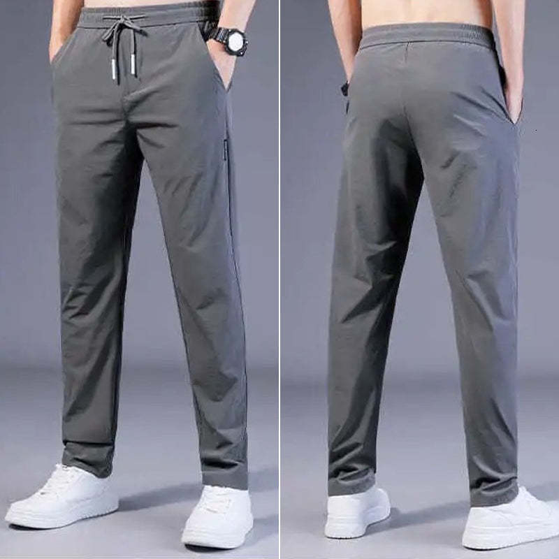 Men's Pants Mens Fast Dry Stretch Long Pants Elastic Waist Casual Drawstring Solid Color Ice Silk for Male Business Fashion Sports Trousers 23032