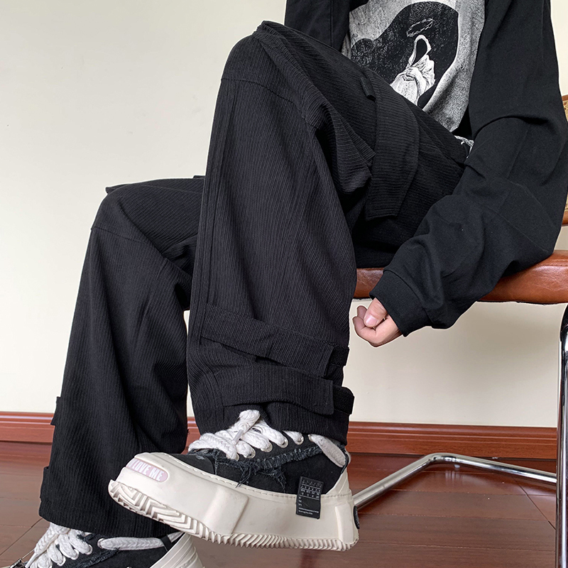 Men's Pants Autumn Winter Men's Parachute Cargo Pants Corduroy Casual Long Trousers Multi-pockets Military Fashion Oversize Pants Black 2303