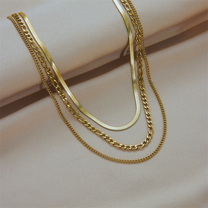 Strands Strings DIEYURO 316L Stainless Steel Gold Color 3 Chains Necklace For Women Punk Street Trend Rustproof Neck Jewelry Gift Bijoux 230325