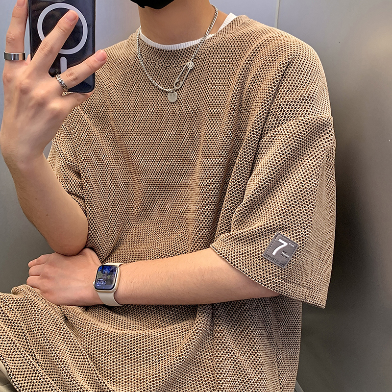 Men's T-Shirts Solid Hip Hop Loose Mens T-shirts Casual Chic Coffee/Gray/Black Summer Short Sleeves Streetwear Tshirt Tees Oversize 3XL 230327