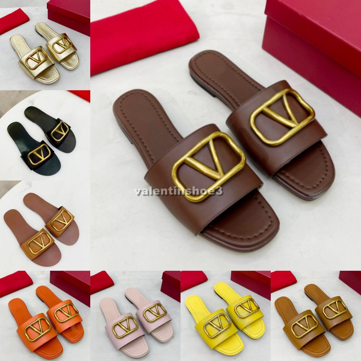 Designer Sandals V Classic Fashion New Ladies Sandals V Signature Grain Leather Decorative Element Slippers, Color 5
Designer Sandals V Classic Fashion New Ladies Sandals V Signature Grain Leather Decorative Element Slippers, Color 5