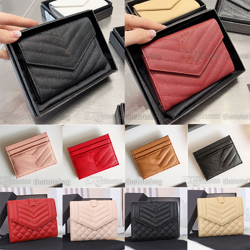 23 Envelope compact tri fold wallet grain de poudre embossed leather card holder multi-folded Cassandre Matelasse purse snap-button closure luxury designer pouch