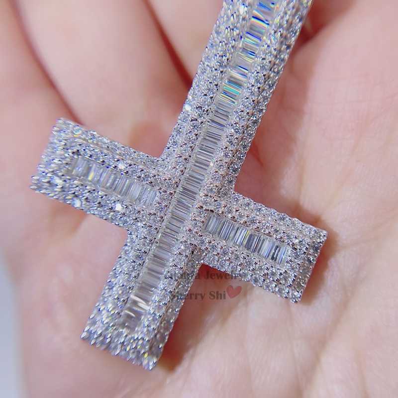 necklace moissanite chain cross Pendant Necklaces Whiote Gold 925 Silver Vvs Moissanite Diamond Iced Out Hip Hop Pass Tester
