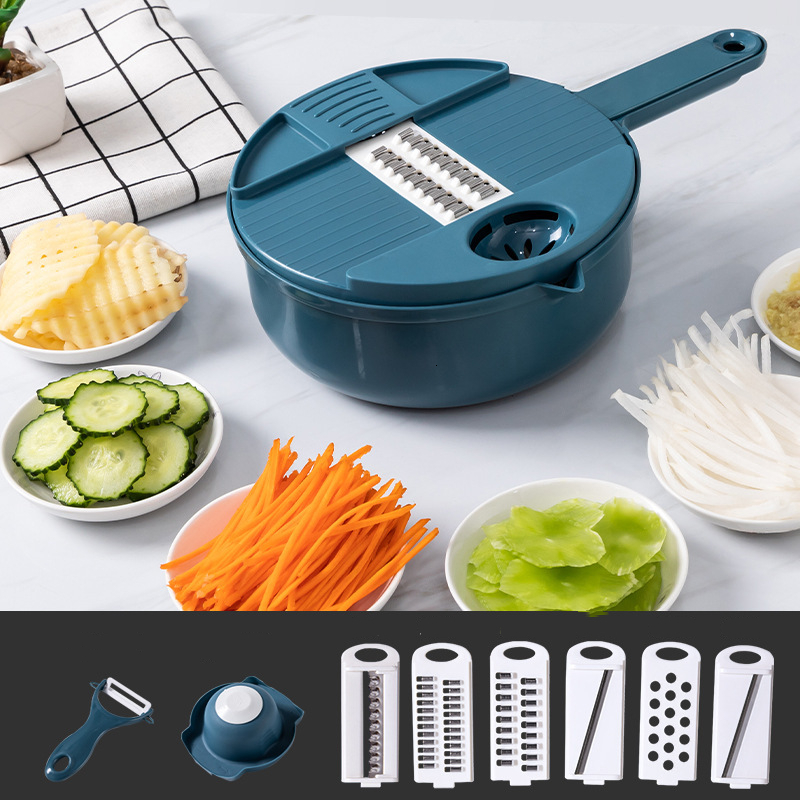 Fruit Vegetable Tools 12 In 1 Multi-Function Vegetable Chopper Carrots Potatoes Manually Cut Shred Slicer Radish Grater Kitchen Tools Vegetable Cutter