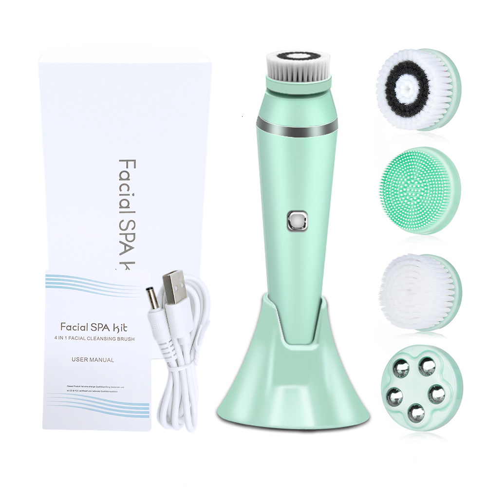 Cleaning Tools Accessories 4 in 1 Electric Brush Face Skin Spa Cleansing USB Rechargeable Massager Cleaner with 4 Heads Skin Care Clean Beauty Tool 23