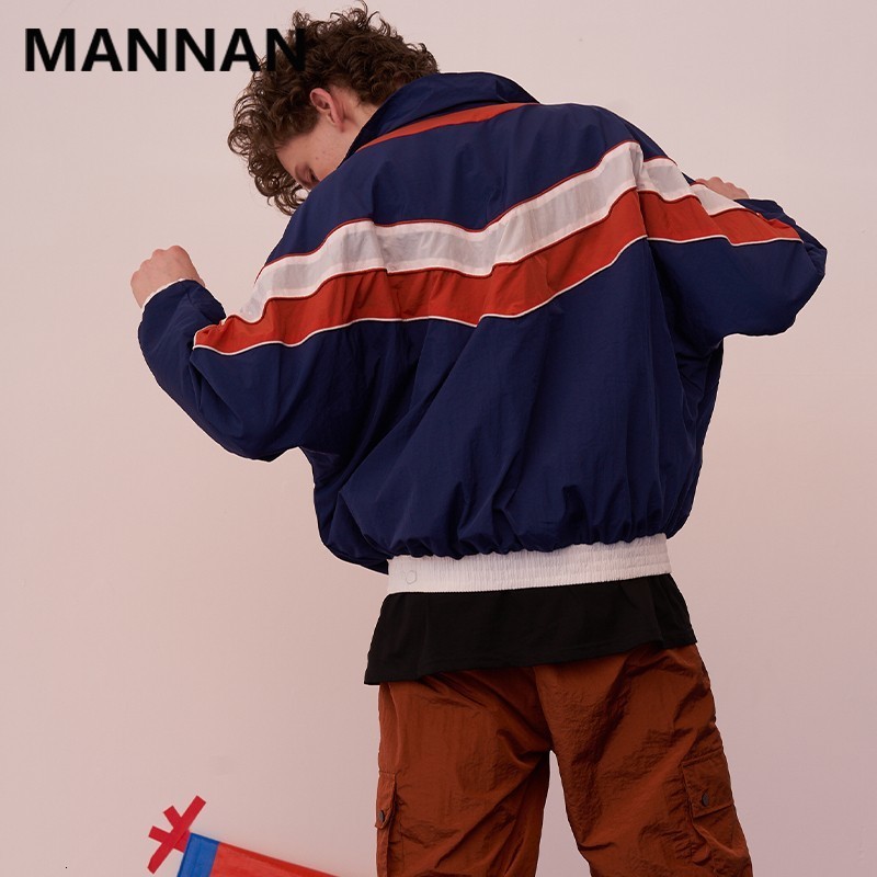 Mens Jackets MANNAN Vintage Multicolor Color Block Patchwork Windbreaker Autumn Hip Hop Streetwear Zip Up Track Casual 230327