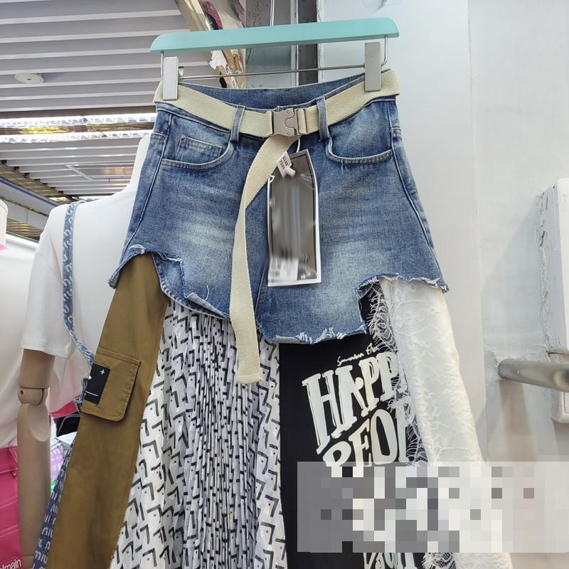 Skirts Getspring Women Long Patchwork Denim Stitching Irregular High Waist Loose Leisure Asymmetrical Pleated 230328