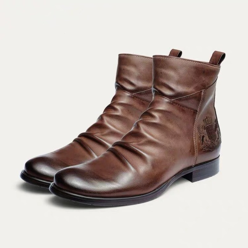 Boots Mens Leather Boots Retro High Top Zip PU Leather Shoes Autumn Ankle Boots Men Chelsea Booties Zapatos De Hombre Plus Size 48 230327