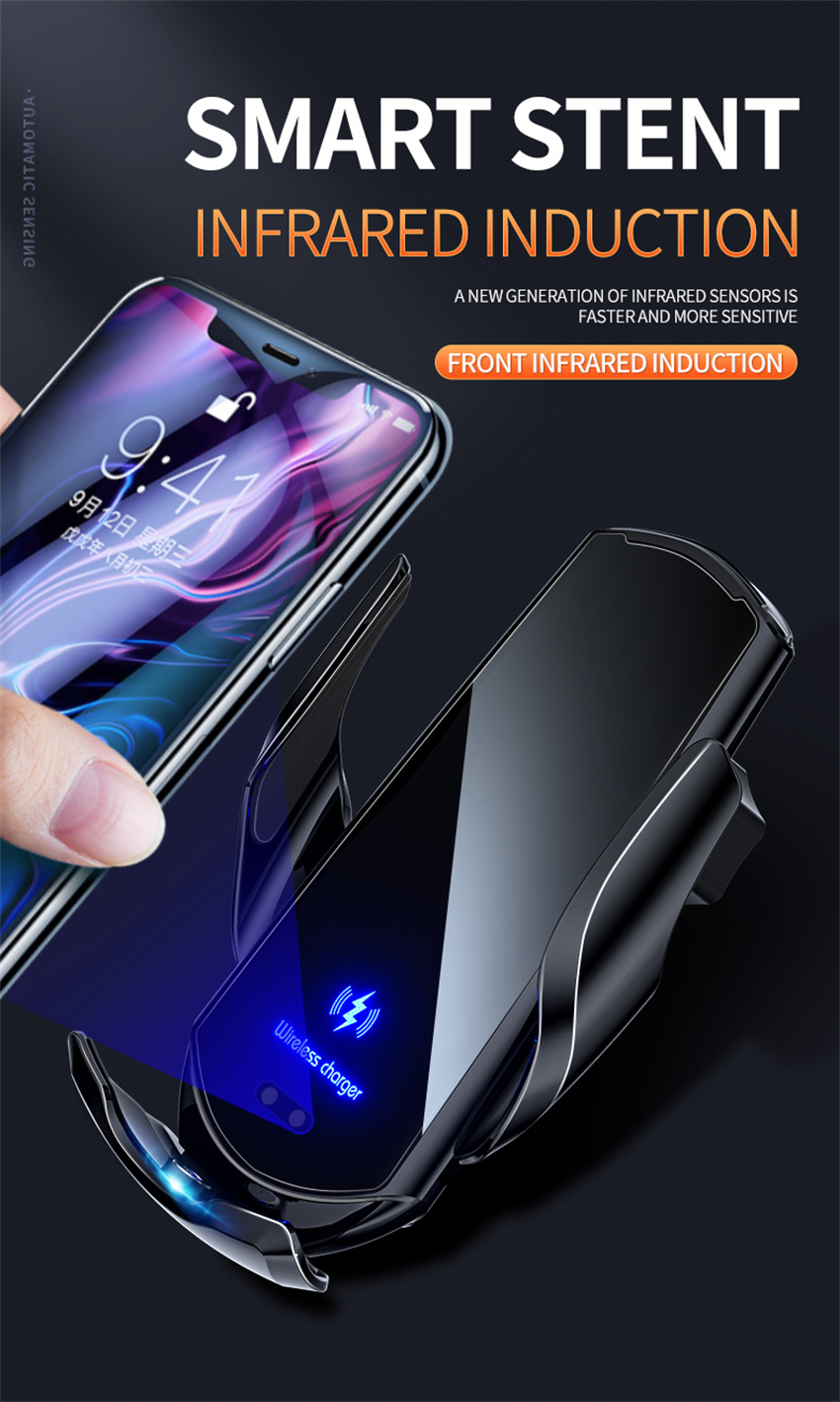 100W Auto Phone Holder Wireless Charger Magnetic Automatic Car Mount Phone Holder For Mobile Phone Infrared Induction Fast Charging
