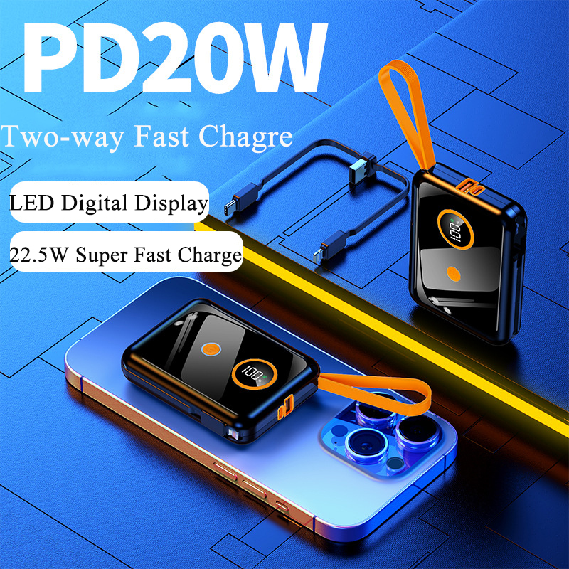 Banks Built in Cable 10000mah Mini Power Bank 22.5W PD20W Two way Fast Charging Poverbank Portable External Battery Pack
