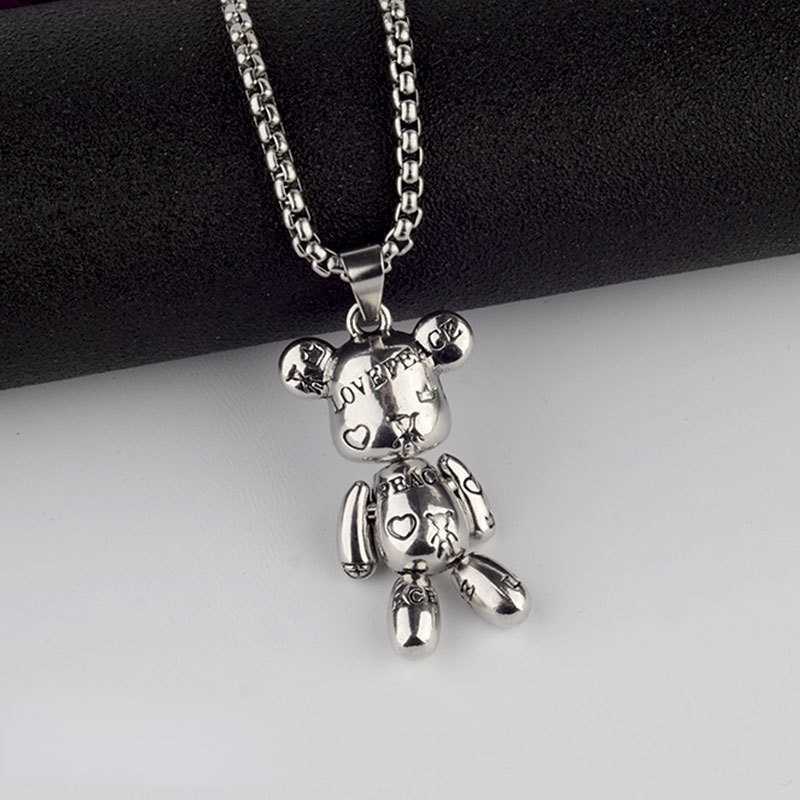 Pendant Necklaces Rotatable Bear Doll Pendant Stainless Steel Necklace Men and Women Hip-hop Personality Simple Cartoon Sweater Chain Wholesale P23032 - view 7
