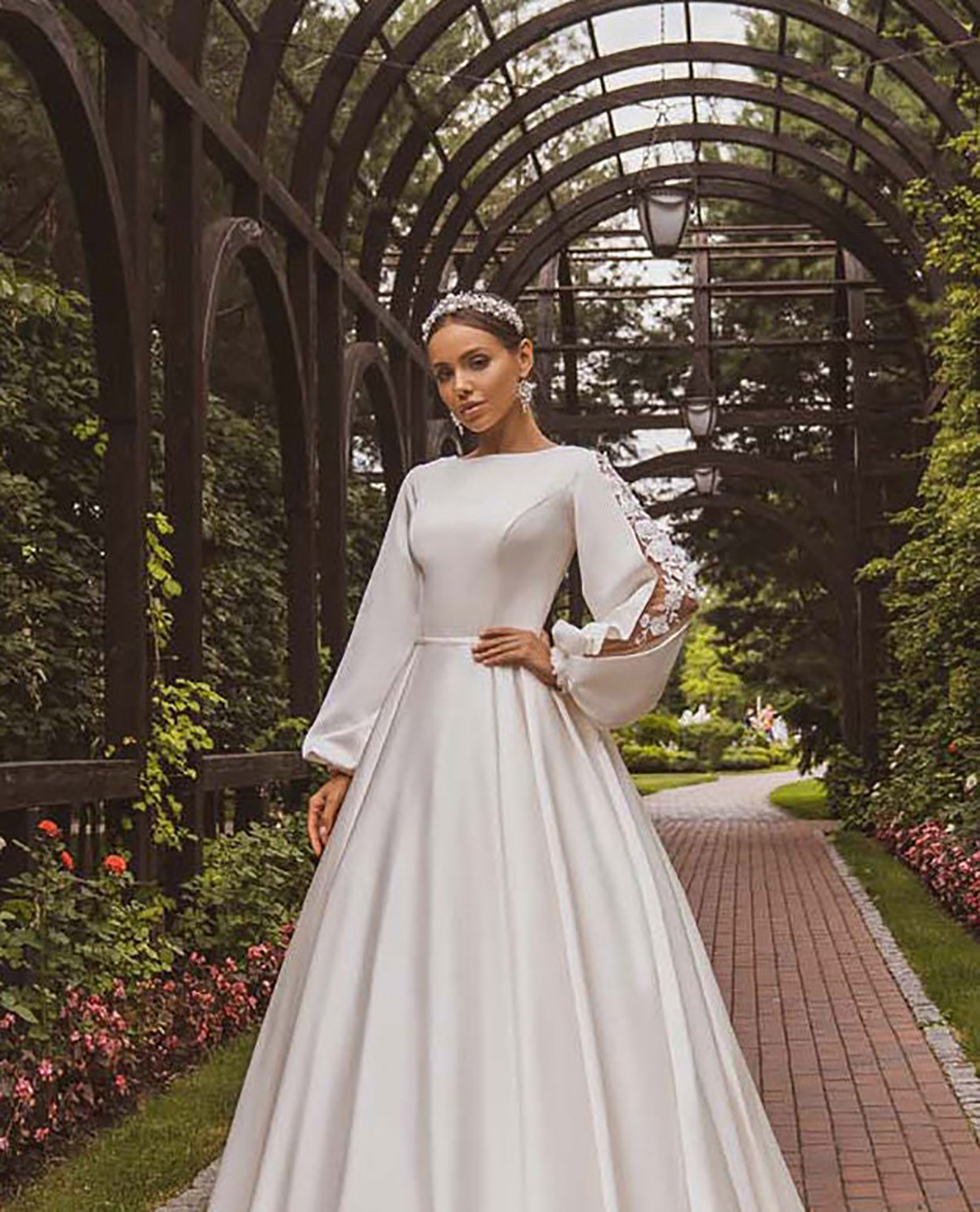 Bride Gowns Pastrol A-Line Wedding Dresses With 3D-Flower New Purity Full Sleeve Bridal Gown Custom Made Brush Train Robes De Mariee Vestidos De Novia