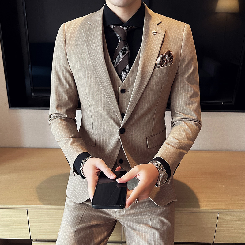 Men's Suits Blazers High Quality Blazer Vest Trousers Men's British Style Senior Simple Business Casual Wedding Gentlemen's Suit Three 