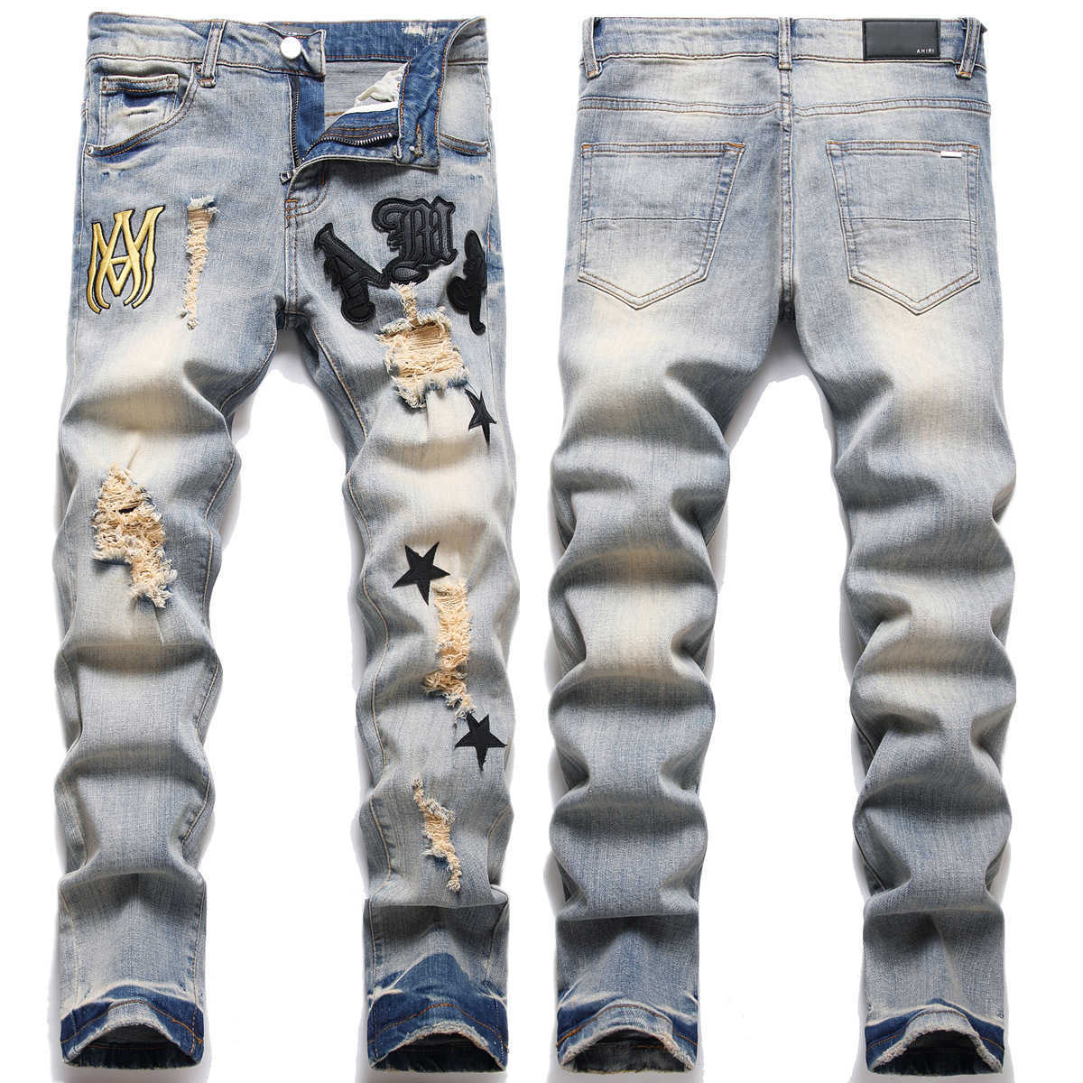 elastic amirly pants designer new trend men's jeans elastic with holes slim embroidered five-pointed men's star pants Jeans, Light blue
elastic amirly pants designer new trend men's jeans elastic with holes slim embroidered five-pointed men's star pants Jeans, Light blue