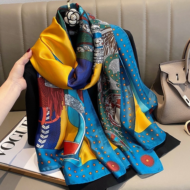 Scarves 18090cm classic Silk Scarf Women Foulard Office lady Large Fashion Print Beach Hijab shawl warp bandanna muffler pareo 230328