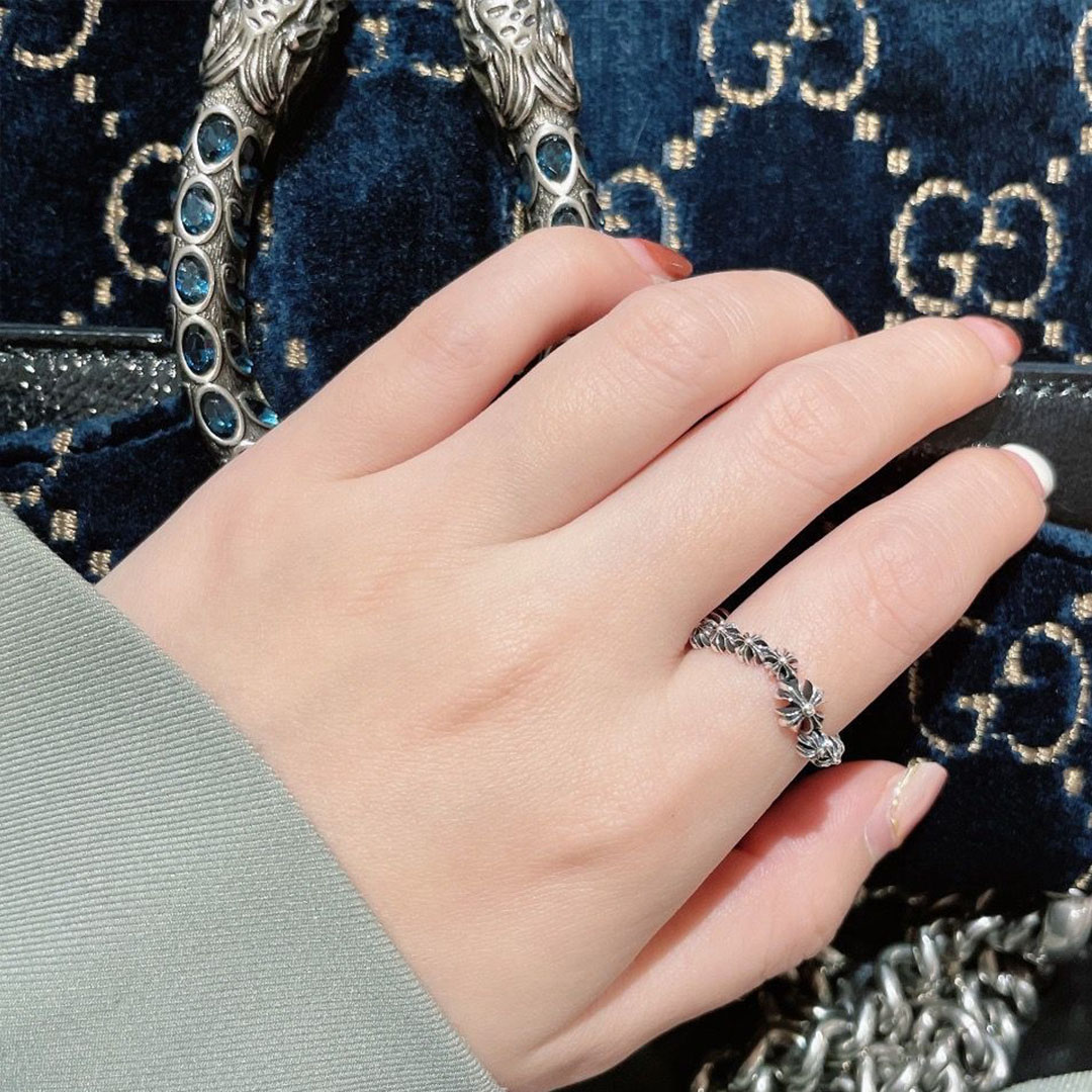 A167 S925 Sterling Silver Ring Personalized Fashion Punk Hip Hop Style Cross Flower Couple Letter Shaped Jewelry Lover Gift