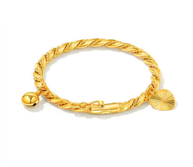 Europe and America Baby Lovely Bangles Yellow Gold Plated Bells Baby Bracelet Bangles for Babies Kids Nice Gift