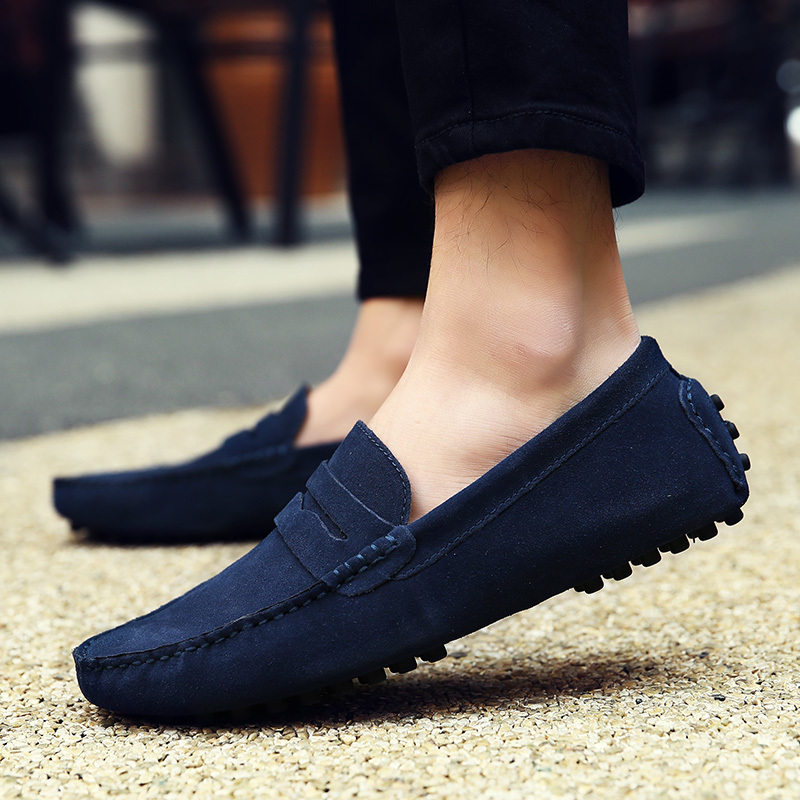 Men's Genuine Leather Loafers Casual Slip On Driving Shoes Breathable Comfortable Flats Navy Blue dh911125171