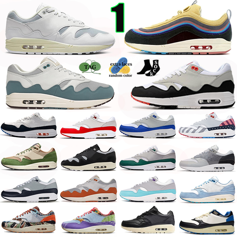 OG 1 87 running shoes 1s 87s designer sneakers Patta White Noise Aqua Monarch Sean Wotherspoon Treeline Bred Navy London men women outdoor sports trainers
