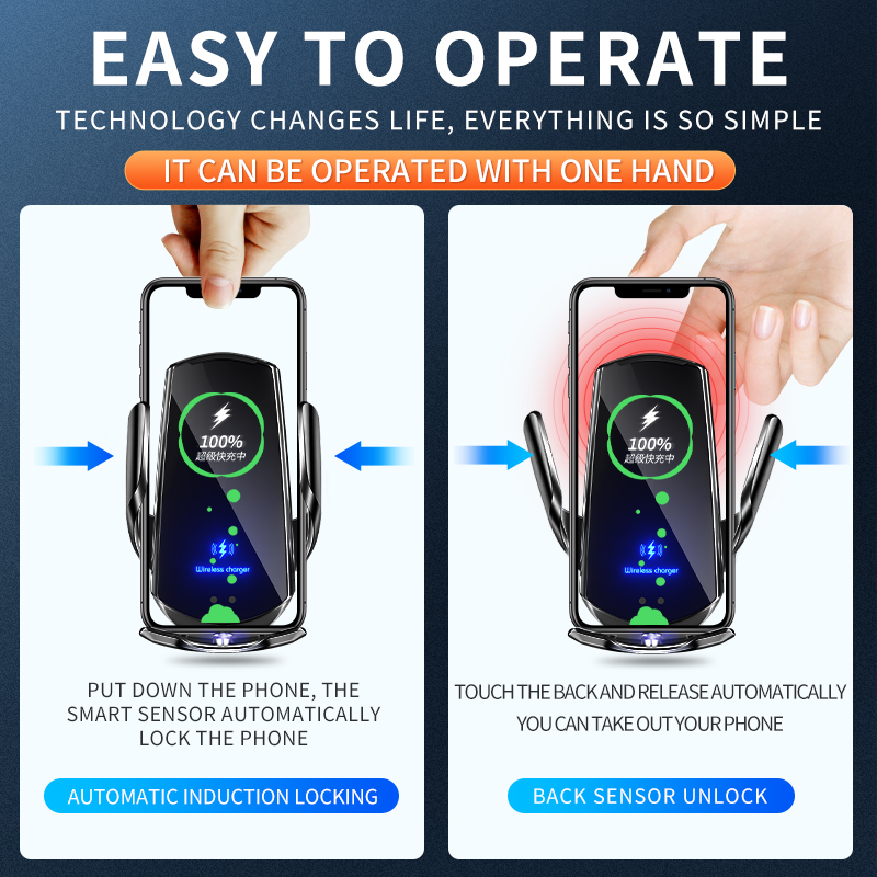 100W Auto Phone Holder Wireless Charger Magnetic Automatic Car Mount Phone Holder For Mobile Phone Infrared Induction Fast Charging