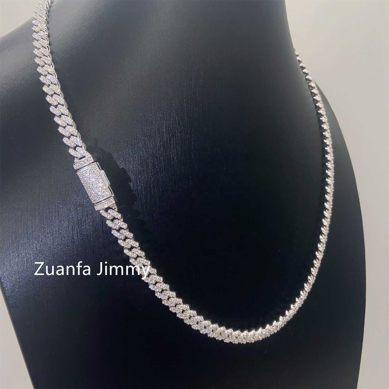 Pass Diamond Tester Gra Certificates 6mm 8mm Width One Row 925 Sterling Silver Vvs Moissanite Cuban Link Chain Necklace