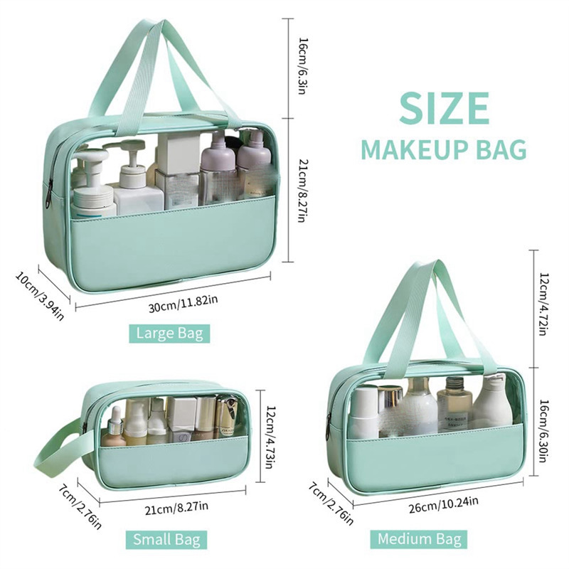 Cosmetic Bags Cases Patchwork Makeup Storag Translucent Large Capacity Bath Waterproof Travel Storage Light Blue 230328
