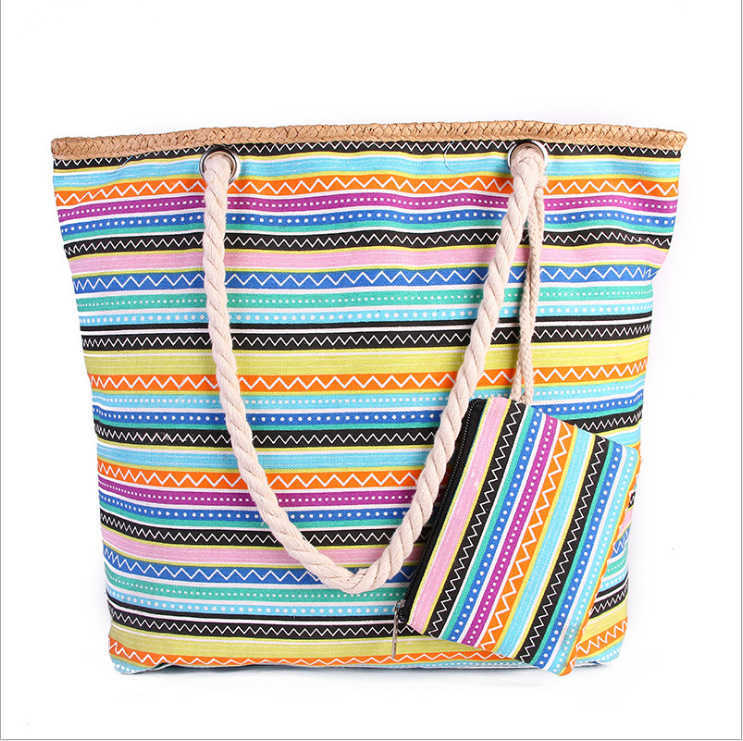CMM Beach Bags New Beach Bag Women s Colorful Large Capacity Canvas Carry a Handbag with Small Change When You Go Out 230327