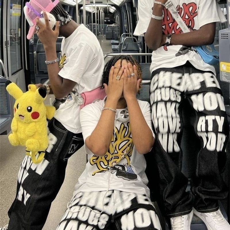 Mens Jeans Y2k Star Patchwork Women Streetwear High Waist Rise Straight Leg Denim Cargo Pants Baggy Harajuku Vintage Casual 90s Jean 230327