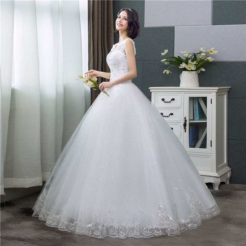 Party Dresses Korean Style VNeck Lace Tank Sleeveless Floral Print Ball Gown Wedding Dress Fashion Simple estidos de noivas CC 230328