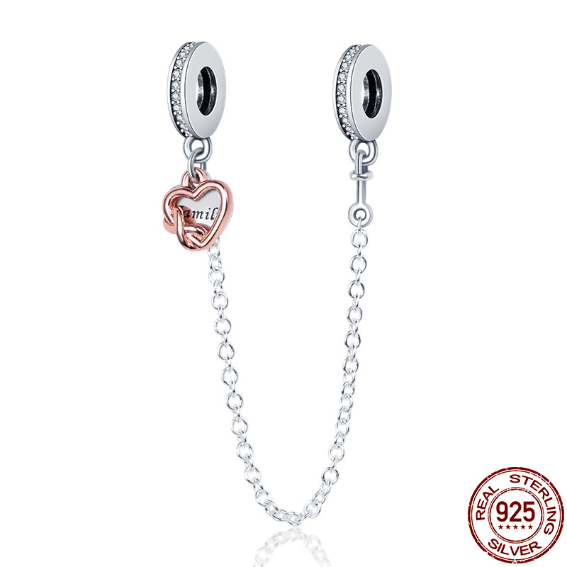 925 Sterling Silver Security Chain Dangle Charm Beads Suitable For Primitive Bracelet Charm DIY Women Jewelry Fashion Accessories Free Delivery