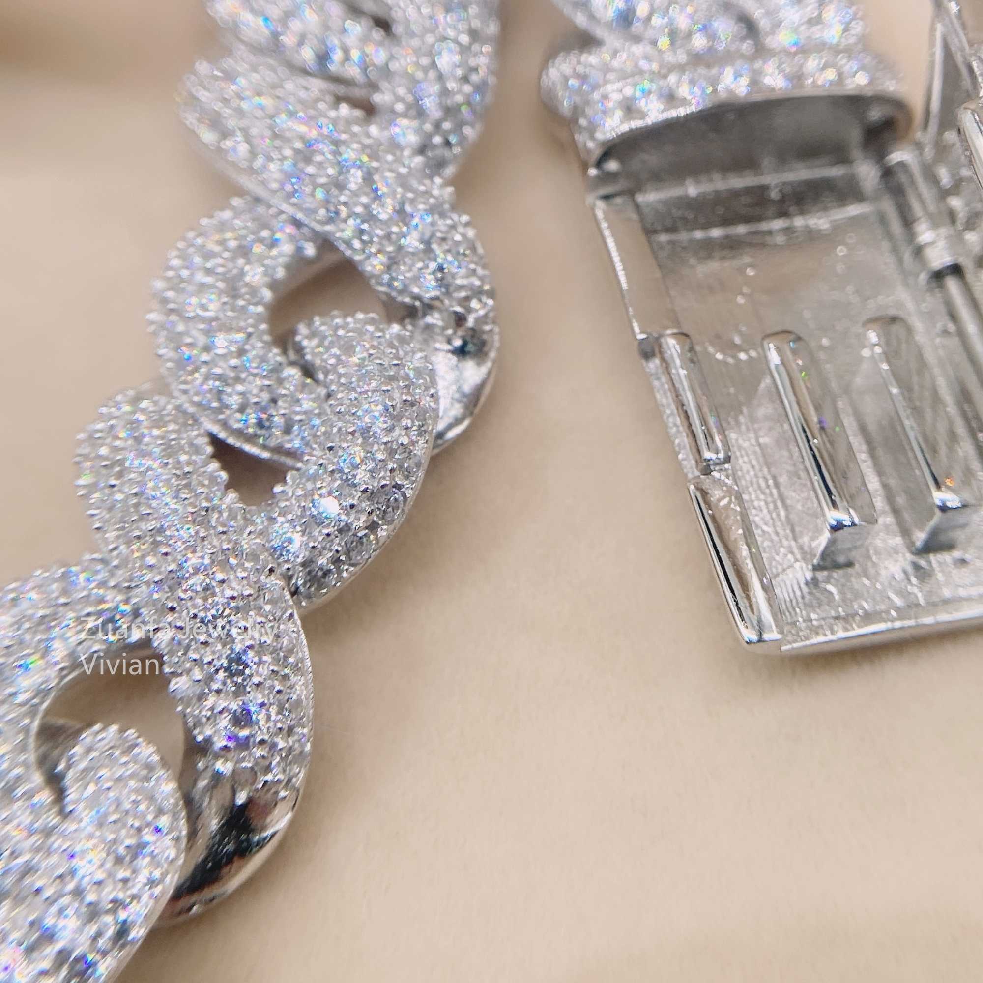 Trendy 2022 13mm Width Rope Chain Necklace Sterling Silver 925 Iced Out Vvs Moissanite Diamond Miami Cuban Link