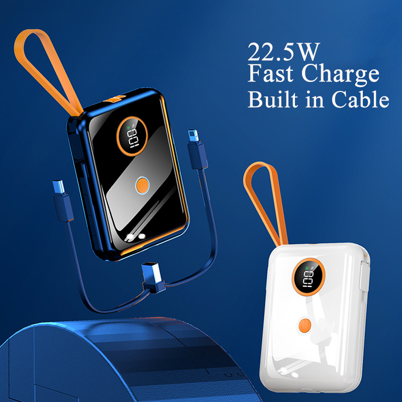 Banks Built in Cable 10000mah Mini Power Bank 22.5W PD20W Two way Fast Charging Poverbank Portable External Battery Pack