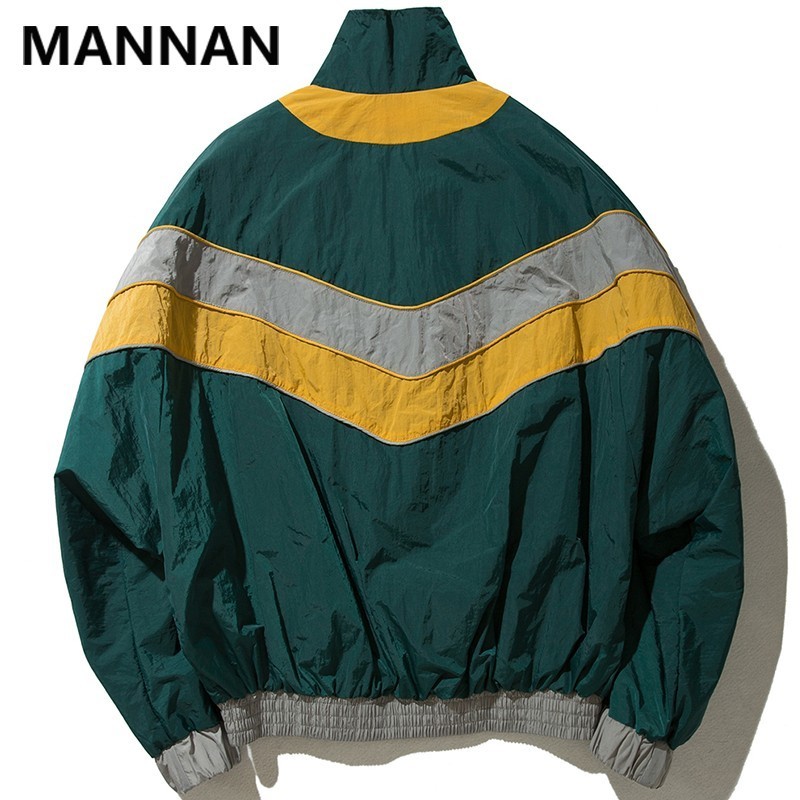 Mens Jackets MANNAN Vintage Multicolor Color Block Patchwork Windbreaker Autumn Hip Hop Streetwear Zip Up Track Casual 230327