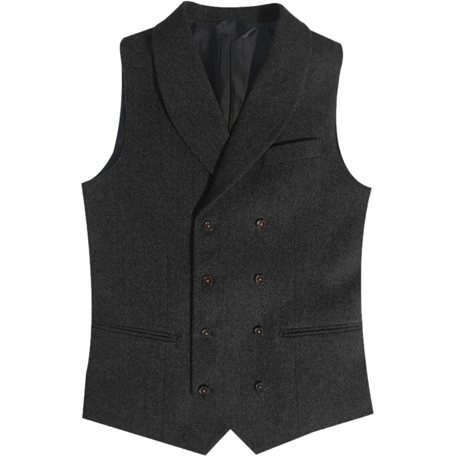 Men's Suits Blazers Men's Suit Vest Brown Herringbone Tweed Double Breasted Steampunk Clothing Male Gentleman Business Waistcoat for Wedding