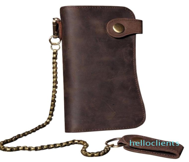 Men Leather Chain Wallet Card Holder Billfold Checkbook Trucker Biker Clutch