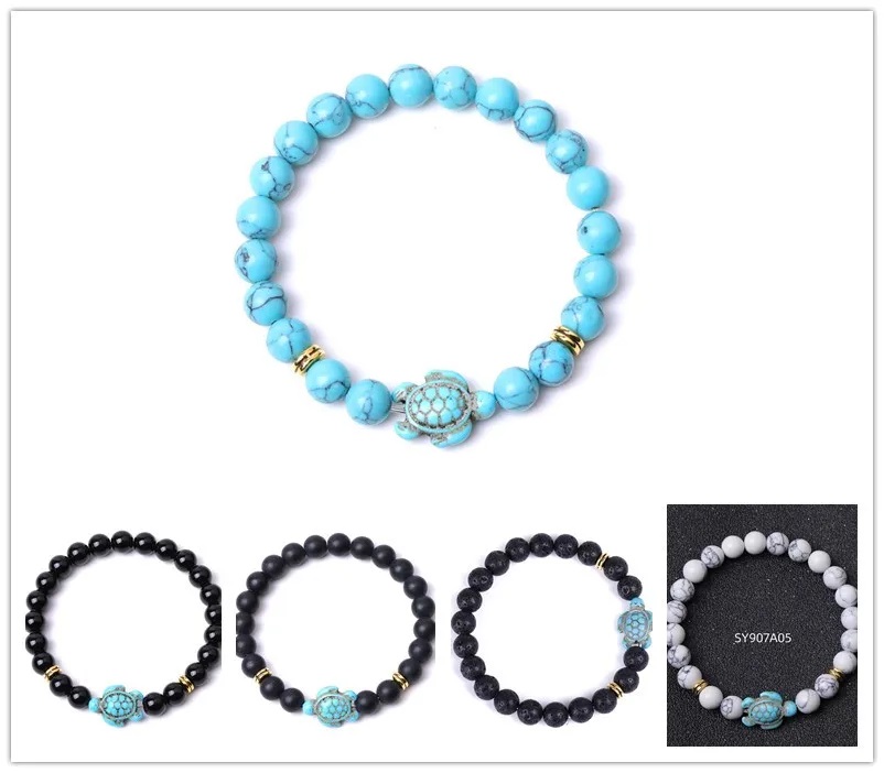 Summer Style Tortoise Charms Beaded Strand Bracelets Classic 8MM Turquoise Stone Elastic Friendship Bracelet Beach For Women Men Jewelry
Summer Style Tortoise Charms Beaded Strand Bracelets Classic 8MM Turquoise Stone Elastic Friendship Bracelet Beach For Women Men Jewelry