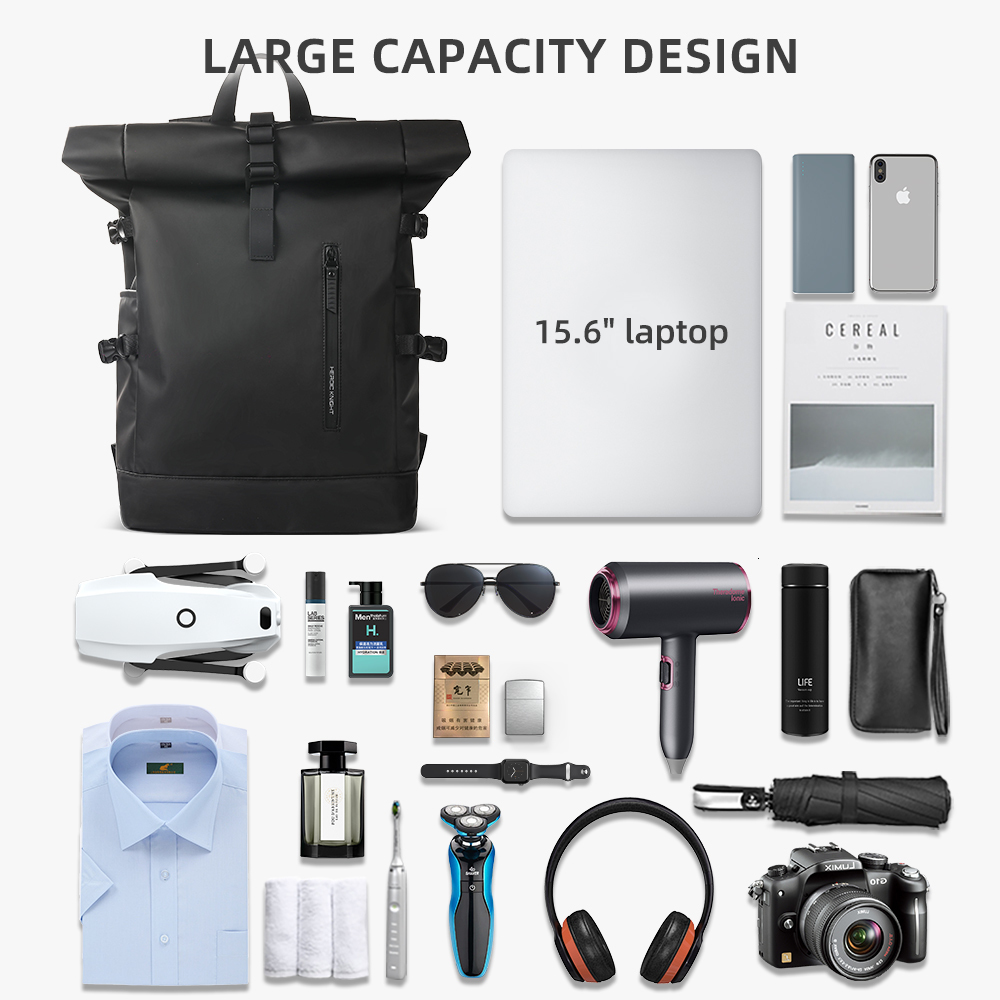 School Bags Heroic Knight Men s Backpack Waterproof Rollup Women Travel Expandable USB Charging Large Capacity Laptop Bag Mochilas 230328