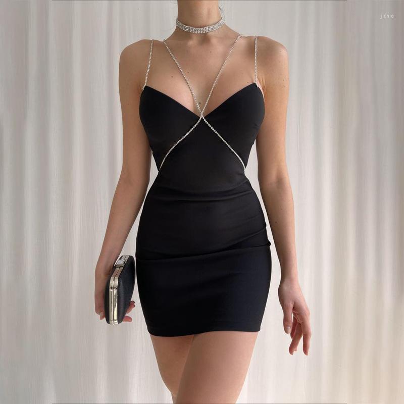 Casual Dresses Elegant Spaghetti Strap Bodycon Mini Short Skirt Female Sexy Backless Party Evening Club Tight Y2K Summer For Women