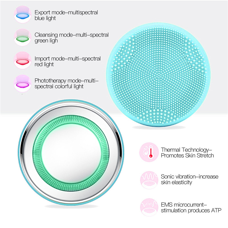 Cleaning Tools Accessories CkeyiN 2 In 1 Sonic Cleansing Brush EMS LED Pon Therapy Compress Face Brush Massager Smart Mask Skin Beauty Device 230327