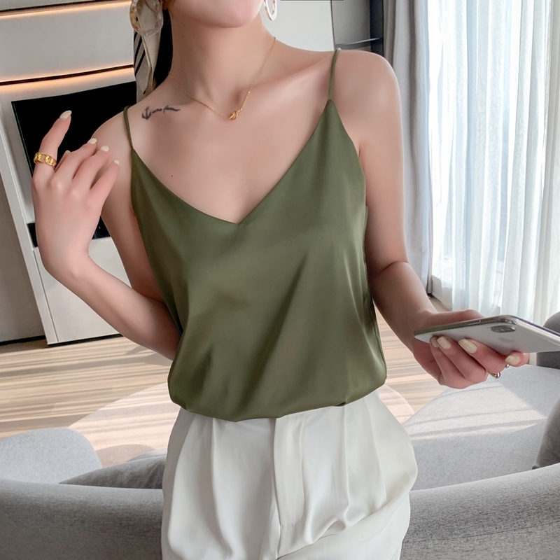 Camisoles Tanks V-Neck Silk Camisole Women's Inner Wear Spring And Summer With All-Match Bottoming Outer Wear Silk Satin Top Ins 230327