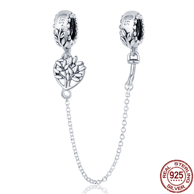 925 Sterling Silver Security Chain Dangle Charm Beads Suitable For Primitive Bracelet Charm DIY Women Jewelry Fashion Accessories Free Delivery