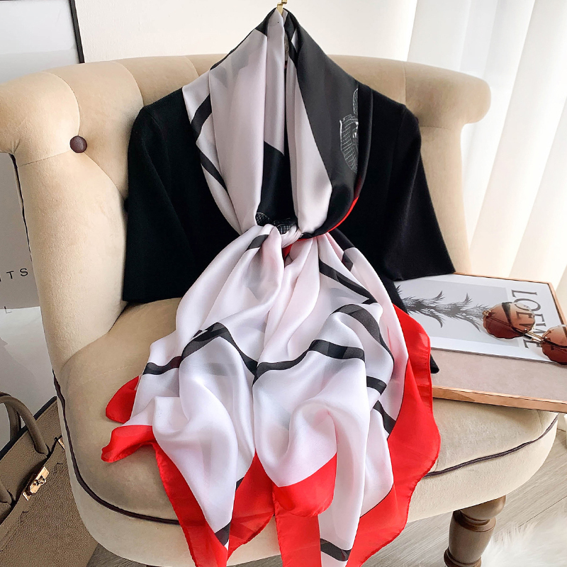 Scarves 18090cm classic Silk Scarf Women Foulard Office lady Large Fashion Print Beach Hijab shawl warp bandanna muffler pareo 230328